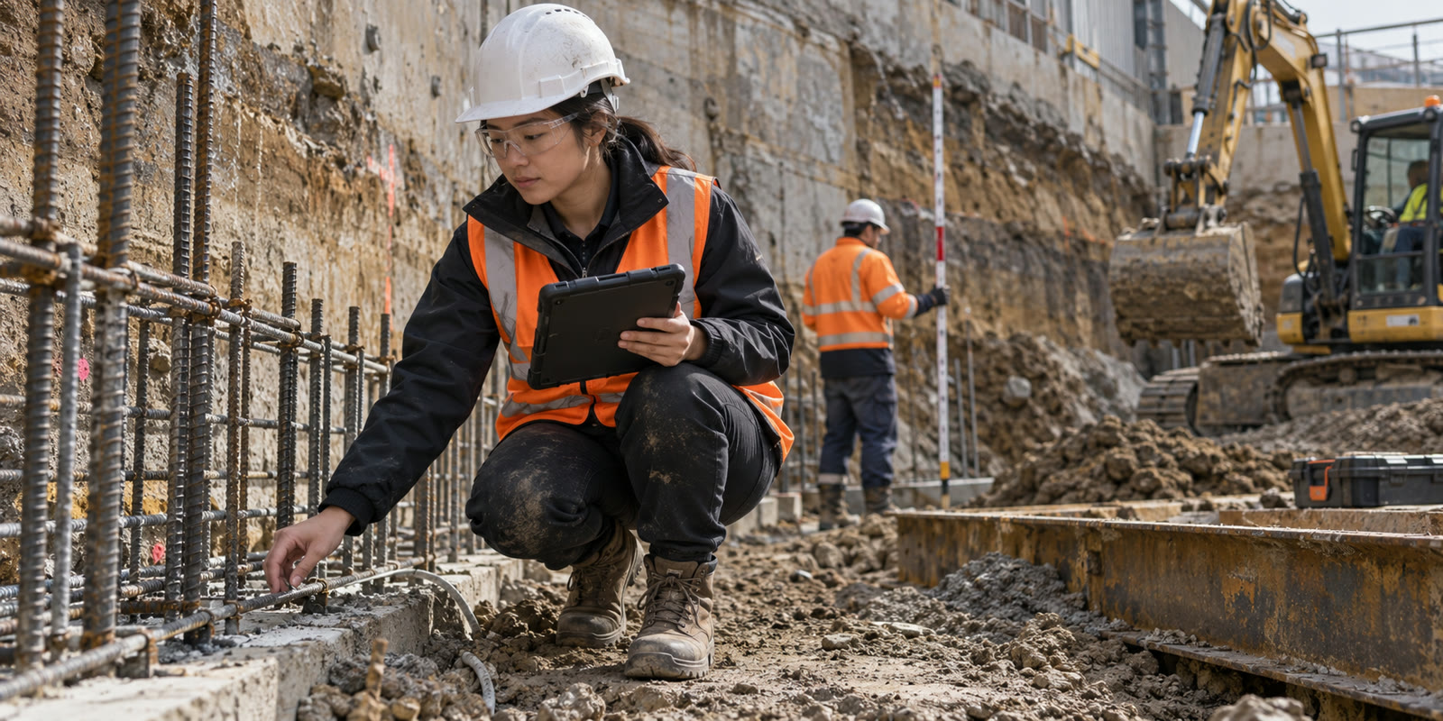 Engineer recording observations during construction monitoring